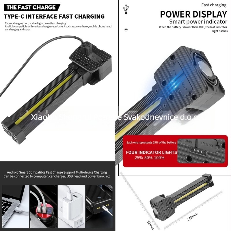 Dvostruka LED radna svjetiljka s magnetskim kukom; COB LED, 10W, 5V, IP44, 200 lm, model A55, 135 g