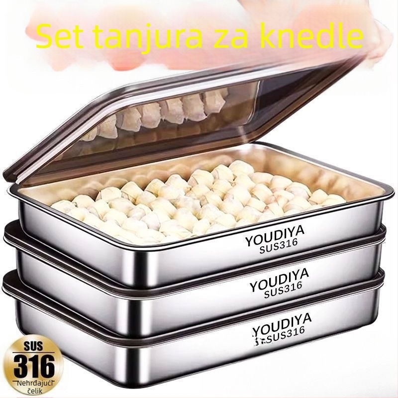 Kutija za knedle od nehrđajućeg čelika s poklopcem, četverokutna posuda za čuvanje i piknik, višefunkcionalna