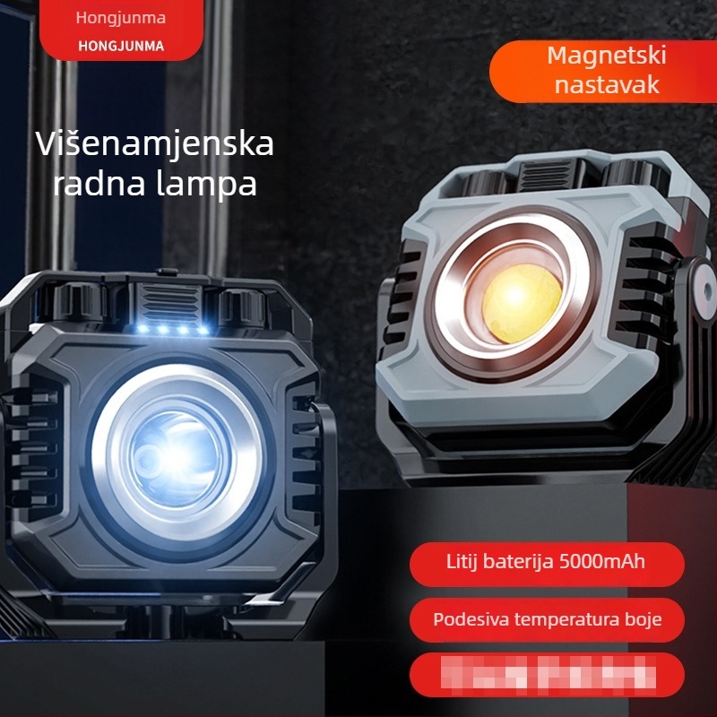 Vanjska LED radna svjetiljka i kamping svjetlo, prijenosno punjivo, 15W, 5000 mAh, ručno punjenje, domet 100–200 m