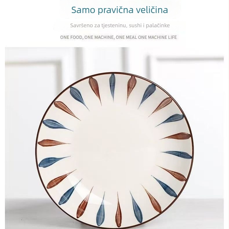 Porcelanski tanjur za večeru u japanskom stilu, kružnog oblika, podglazurna boja, jednostavan stil