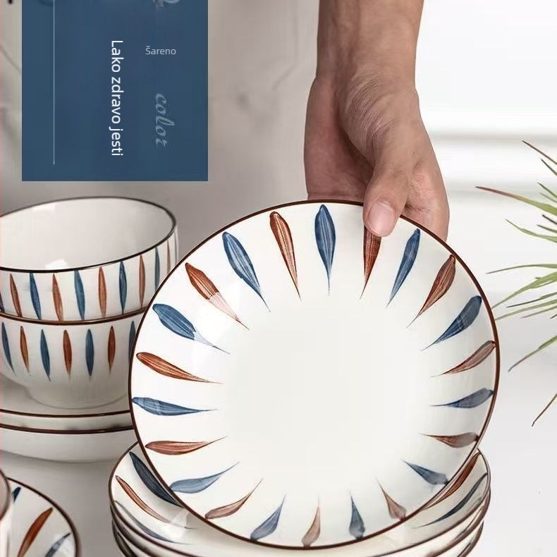 Porcelanski tanjur za večeru u japanskom stilu, kružnog oblika, podglazurna boja, jednostavan stil