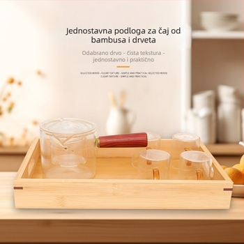 Bambusni pladanj za posluživanje s dvostrukim ručkama, kvadratnog oblika, površina ručno crtana; tiskanje logotipa i prilagođavanje dostupni