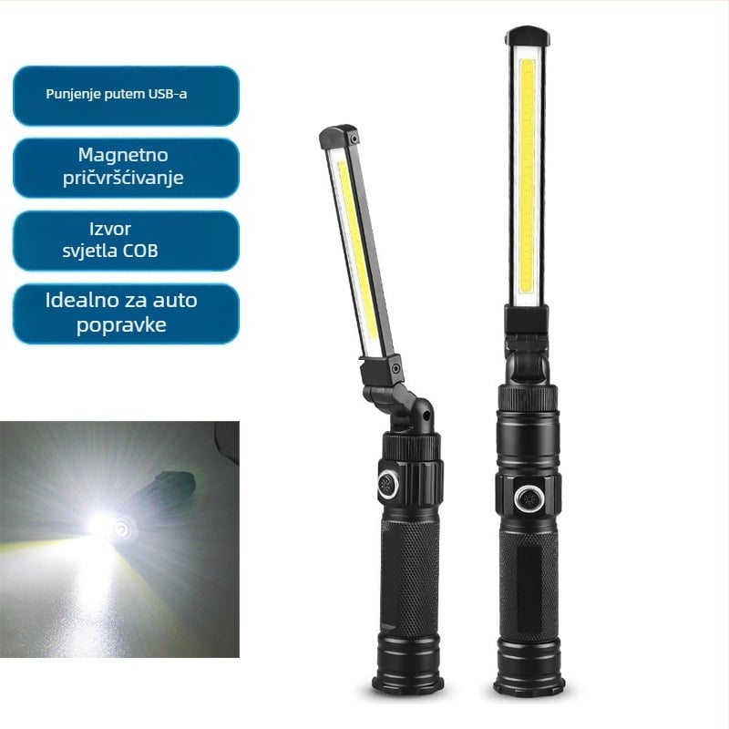COB sklopiva radna svjetiljka s magnetskom bazom – 2800mAh punjiva LED, 360° rotacija, aluminijska legura, prijenosna za kampiranje i hitne situacije