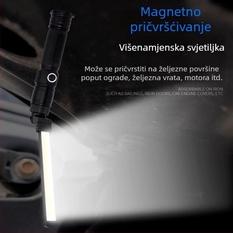 COB sklopiva radna svjetiljka s magnetskom bazom – 2800mAh punjiva LED, 360° rotacija, aluminijska legura, prijenosna za kampiranje i hitne situacije