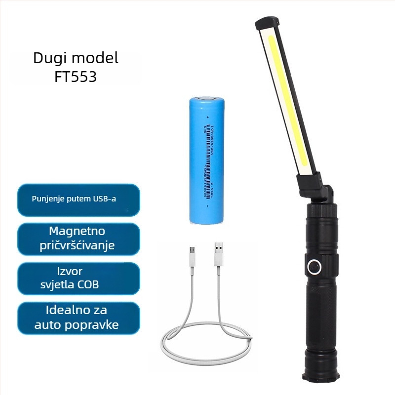 COB sklopiva radna svjetiljka s magnetskom bazom – 2800mAh punjiva LED, 360° rotacija, aluminijska legura, prijenosna za kampiranje i hitne situacije