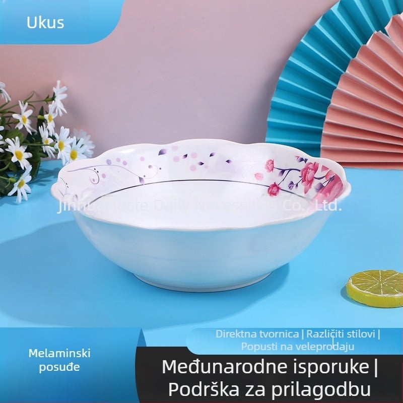 Melamin zdjela s cvjetnim uzorkom, okruglog oblika, moderni minimalistički stil, nije kompatibilna s mikrovalnom pećnicom