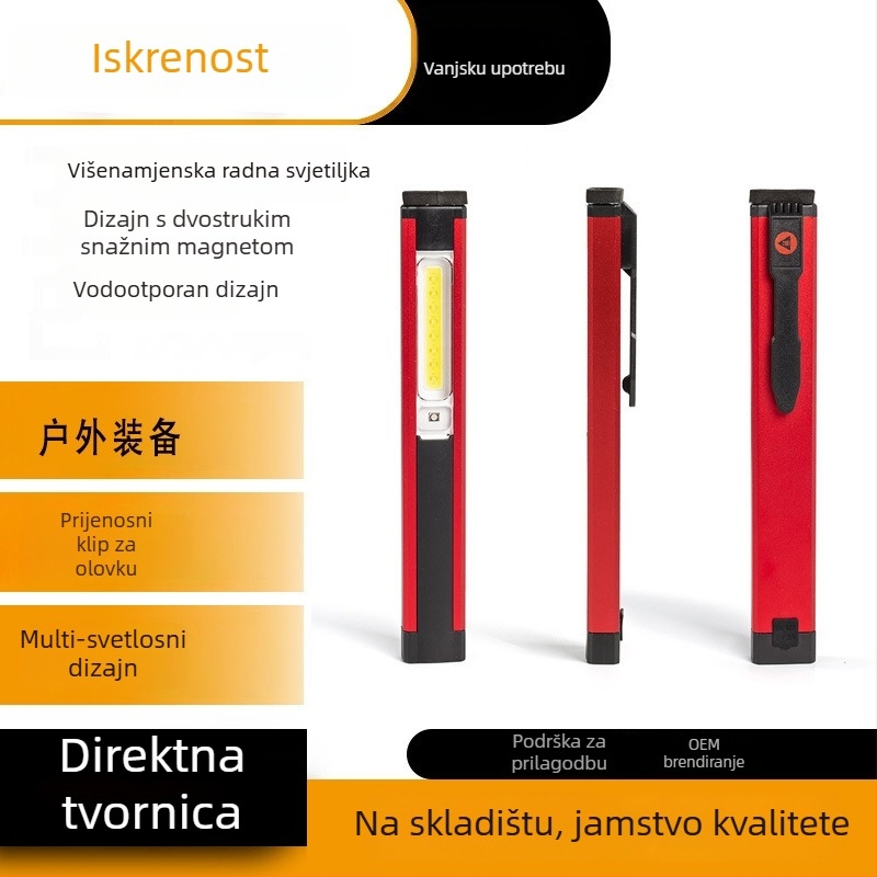 COB radno svjetlo, USB punjivo, s klipom za olovku, LED 10W, baterija 1200mAh, magnetski držač za auto