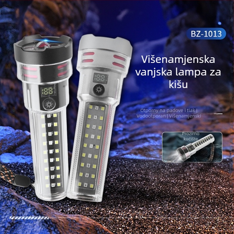 Vanjska višefunkcionalna LED svjetiljka visoke jačine, punjiva baterija 2000 mAh, kućište od aluminijske legure, doseg do 500 m, ručni pogon