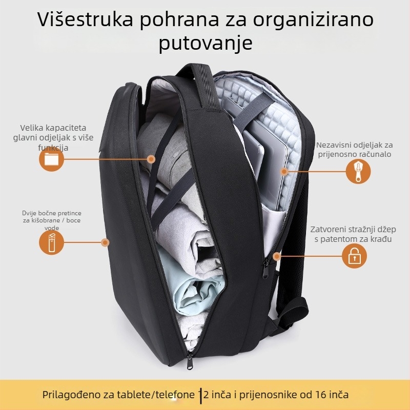 Ruksak za prijenosno računalo, Unisex, Vodootporan, PVC materijal, Remeni s zračnim jastukom, Kapacitet 20–35 L