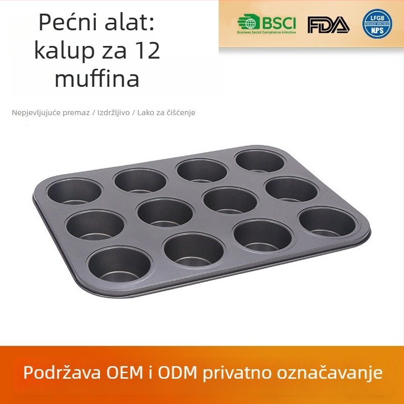 Mini kalup za muffine, pravokutna posuda od ugljičnog čelika za pečenje, s konfiguracijom 12 i 6 rupa