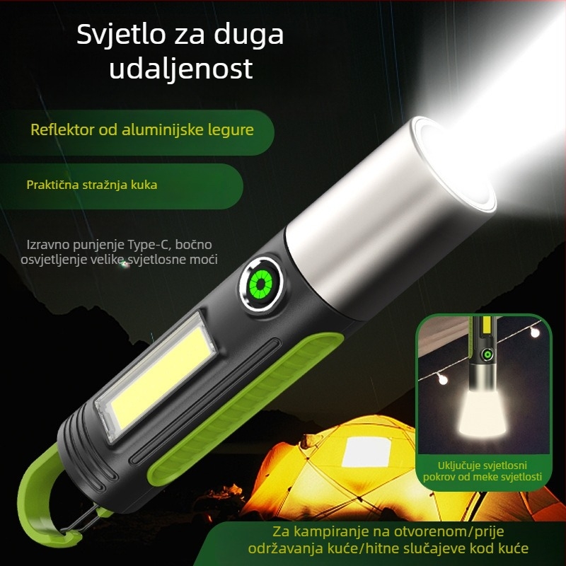 Ruќna LED svjetiljka s USB punjenjem, 10W, 1200mAh, domet 200–500 m