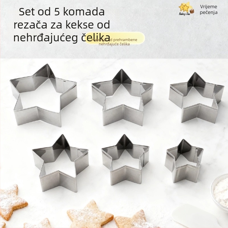 Set od 5 kalupa za kekse u obliku zvijezde, nehrđajući čelik, za kućnu izradu pečenja