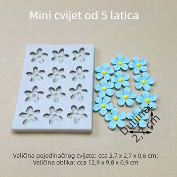 Silicijska kalupa za tortu – mini cvijet s 5 latica, za fondant i čokoladu, ručna izrada DIY