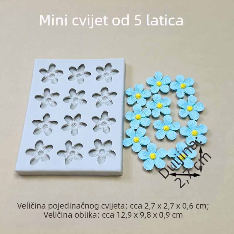 Silicijska kalupa za tortu – mini cvijet s 5 latica, za fondant i čokoladu, ručna izrada DIY