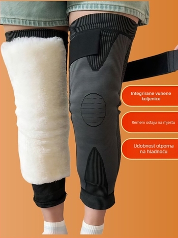 Vuneni koljeni štitnici s kaišima, debeli i produženi, unisex, za zagrijavanje nogu