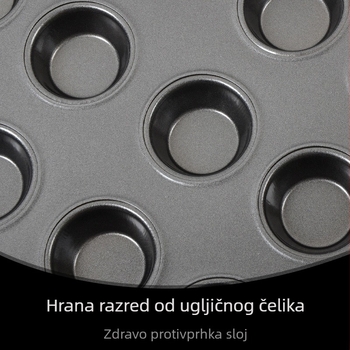 Neprijanjajuća kalupa za mini kolače s 24 pretinca, okrugla, od karbonske čelika s Teflon premazom, za mini kolače i pudinge