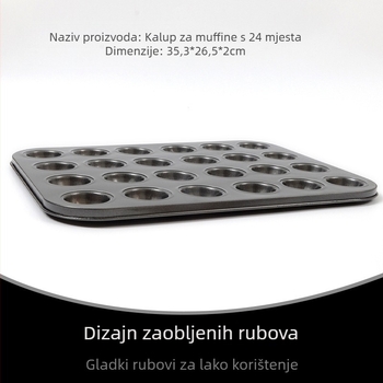 Neprijanjajuća kalupa za mini kolače s 24 pretinca, okrugla, od karbonske čelika s Teflon premazom, za mini kolače i pudinge