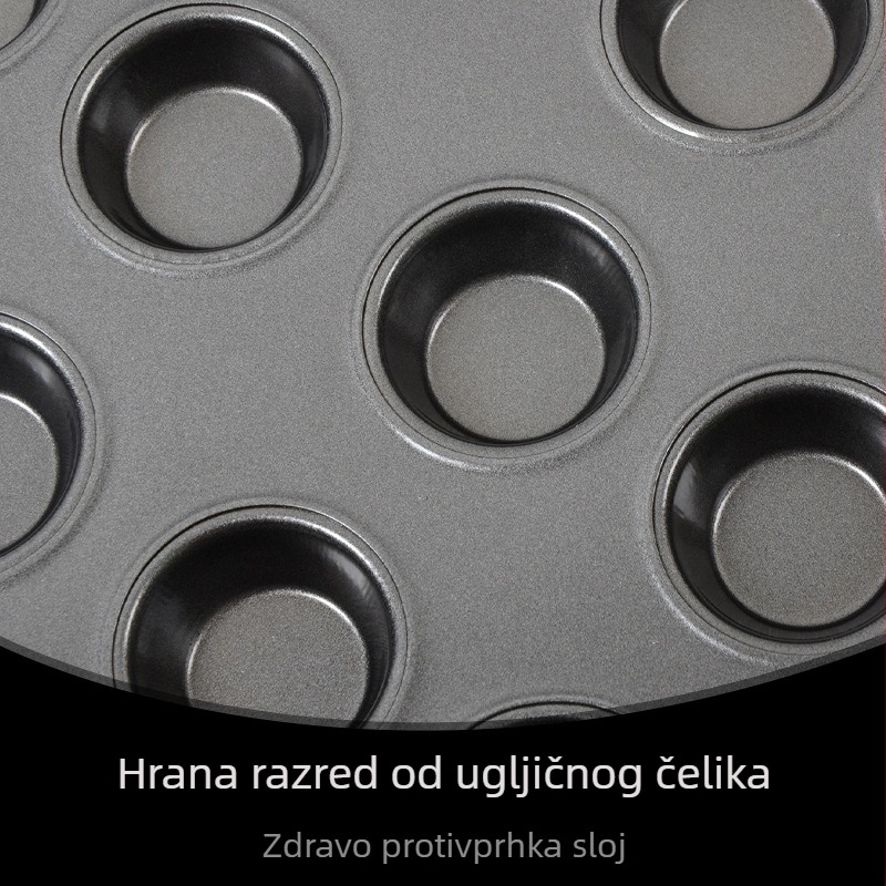 Neprijanjajuća kalupa za mini kolače s 24 pretinca, okrugla, od karbonske čelika s Teflon premazom, za mini kolače i pudinge
