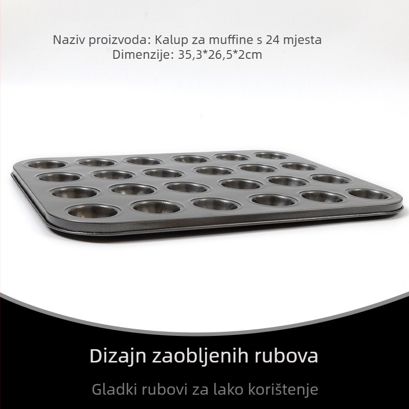 Neprijanjajuća kalupa za mini kolače s 24 pretinca, okrugla, od karbonske čelika s Teflon premazom, za mini kolače i pudinge