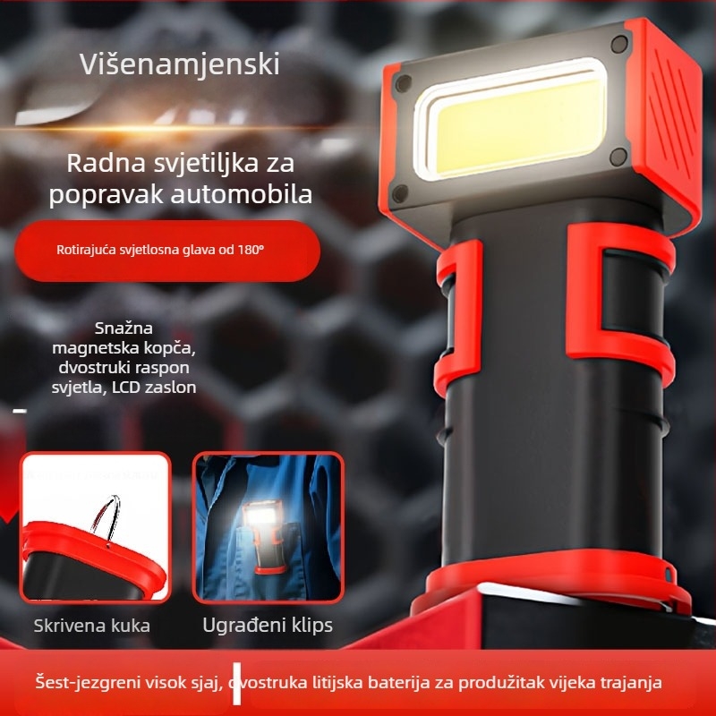 Magnetna lampica za popravak automobila – napajanje baterijom, laserski izvor svjetla, ABS kućište, domet do 50 m