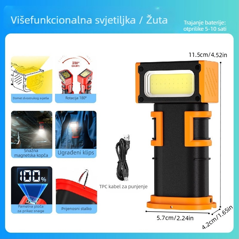 Magnetna lampica za popravak automobila – napajanje baterijom, laserski izvor svjetla, ABS kućište, domet do 50 m