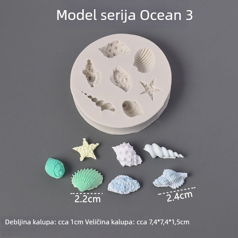 Silikonska kalupa za tortu s motivima morskih školjki: koncha, zvijezda morska i školjka – okrugla forma za fondant i čokoladu