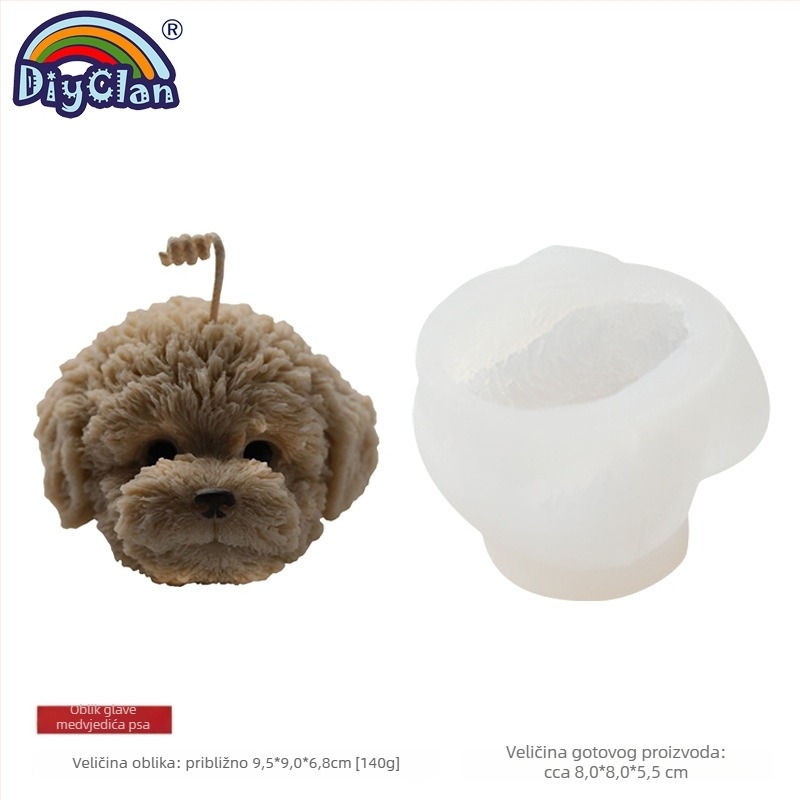 3D silikonska kalupa za glavu Teddy psa – za gips svijeće i pečenje, nepravilni oblik, starinski-retro stil