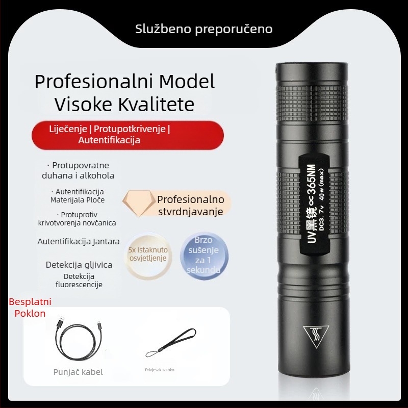 UV lampa za stvrdnjavanje ljepila 365 nm — mini LED svjetiljka, 5W, baterija 1200 mAh, prijenosna za svakodnevnu upotrebu