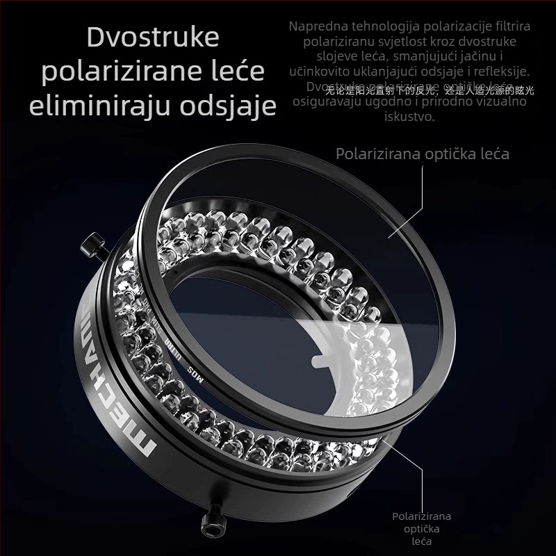Lampica za osvjetljenje mikroskopa s prstenastim svjetlom – HD mikroskop, industrijske razine, LCD svjetlo, polarizacijsko prstenasto svjetlo, za popravak mobilnih telefona