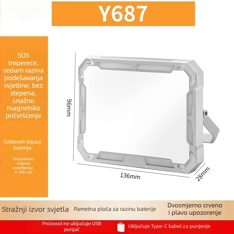 LED radno svjetlo s magnetskom bazom, punjivo, visoke svjetline, za gradilišta i kampiranje