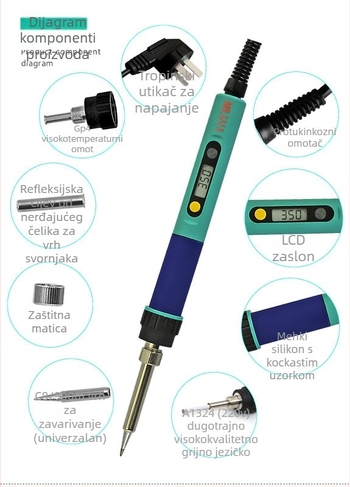 Električna lemilica CXG936d s digitalnim zaslonom, 60W, podesiva temperatura, 110-220V, gumena ručka