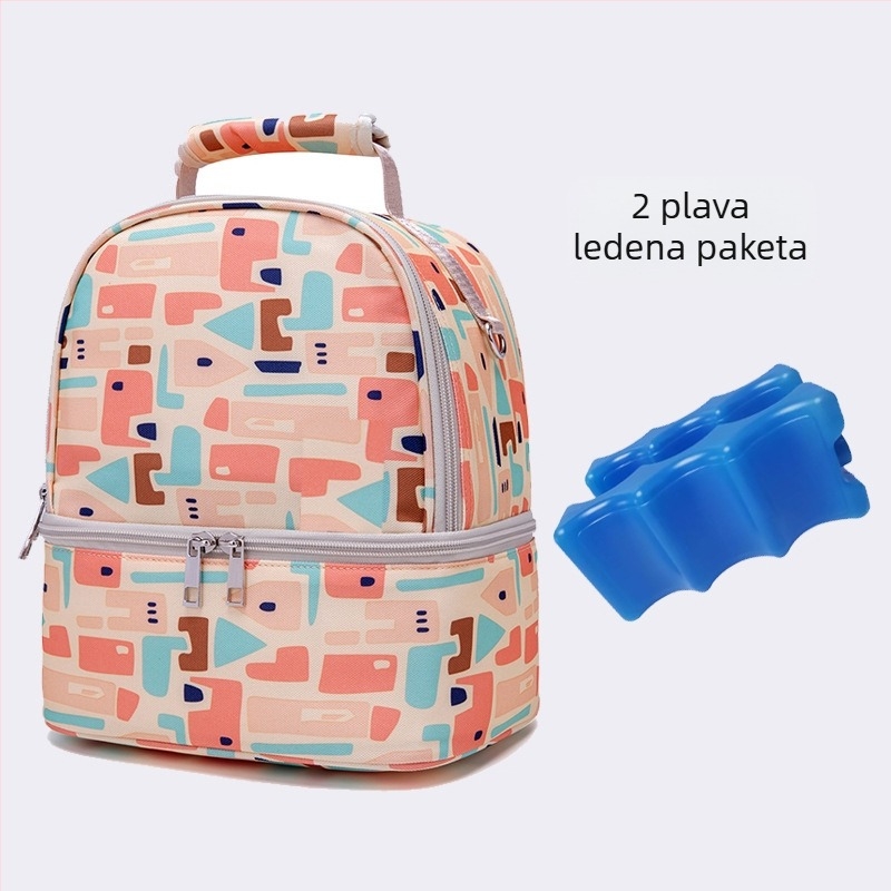 MKS izolirani ruksak za skladištenje majčinog mlijeka, platno s prugama, poliester podstava, vodootporan, zakrivljeni kaiš za ramena