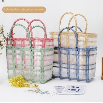 Ručna pletena torba od slame, stil književnosti i umjetnosti, horizontalni kvadratni oblik, ručna izrada, tkanina podstava, vanjska otvorena džep