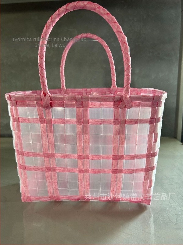 Ručna pletena torba od slame, stil književnosti i umjetnosti, horizontalni kvadratni oblik, ručna izrada, tkanina podstava, vanjska otvorena džep