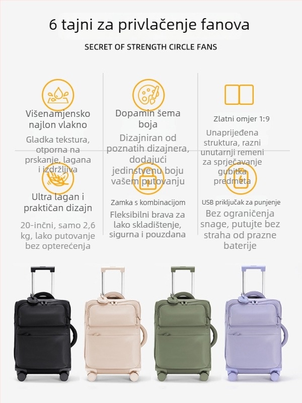 DTA izuzetno lagan najlonski kabinski kofer sa zatvaračem, vodootporan i odjeljak za mokro/suho, univerzalni kotači, lokot
