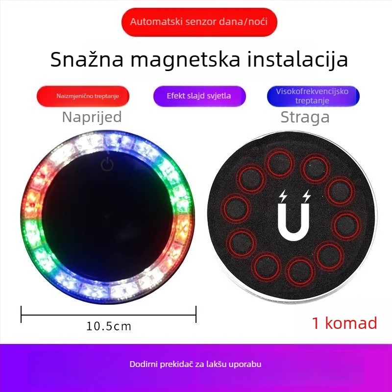LED stražnje svjetlo za vozila • Solarna energija • Magnetni nosač • ABS kućište • Kompatibilno s kamionom, automobilom, triciklom i tramvajem