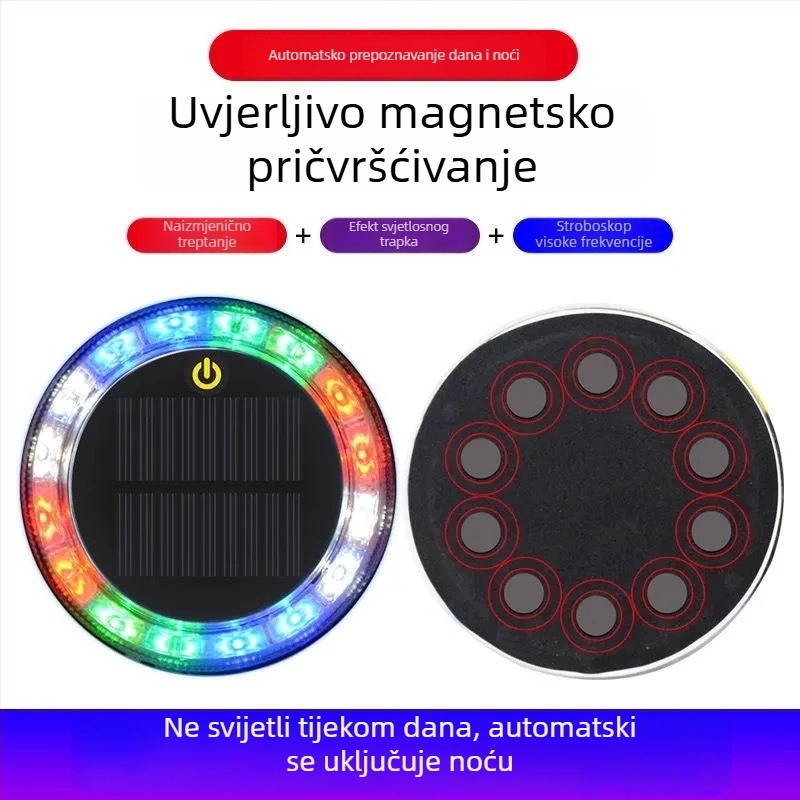 LED stražnje svjetlo za vozila • Solarna energija • Magnetni nosač • ABS kućište • Kompatibilno s kamionom, automobilom, triciklom i tramvajem