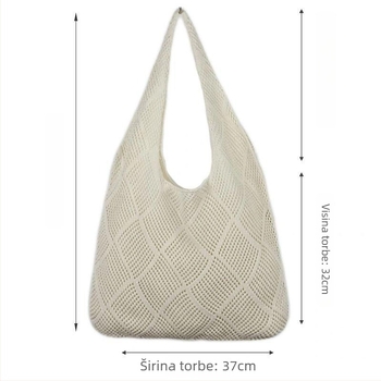 Ženska romboidna pletena torba za plažu, opušteno ljetni stil, vertikalni kvadratni oblik, otvorena džep, dvostruke remene