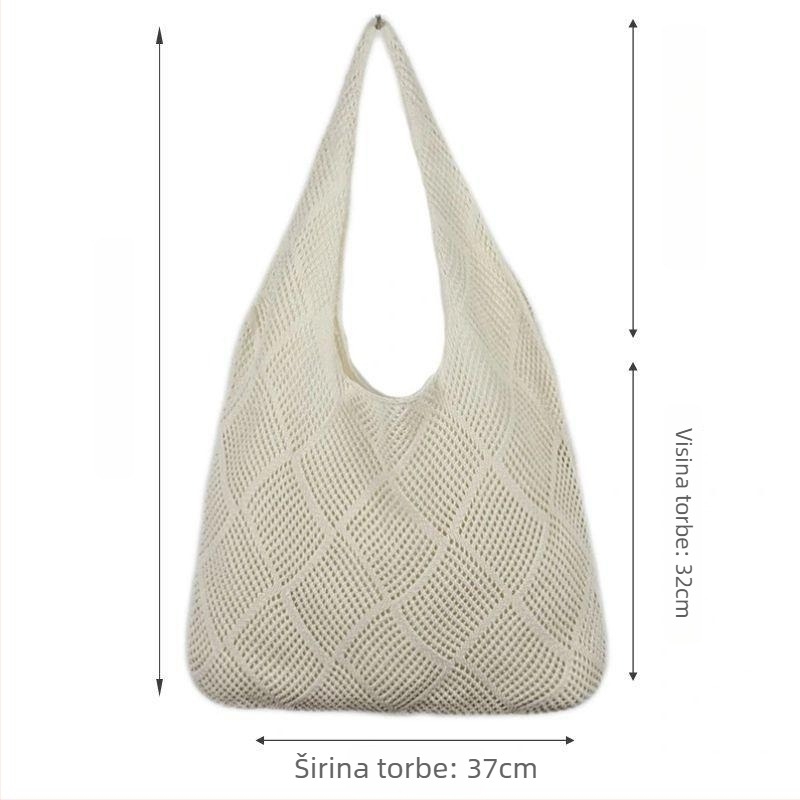 Ženska romboidna pletena torba za plažu, opušteno ljetni stil, vertikalni kvadratni oblik, otvorena džep, dvostruke remene