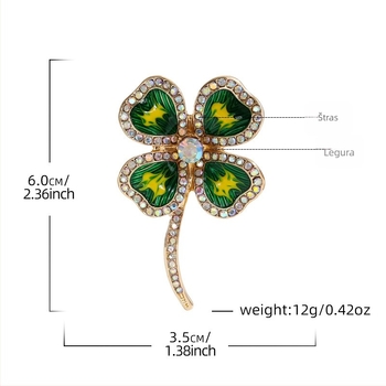 Broš četverolistna detelina s dijamantima, od cinkovog legura, za žene