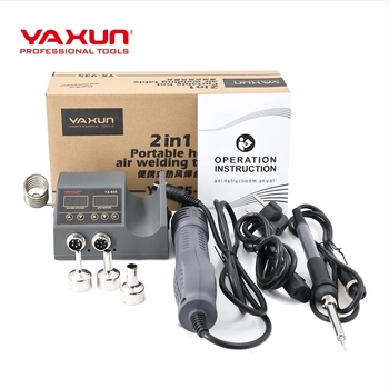 Yaxun 2-u-1 stanica za popravak mobitela: lemilica + pištolj s toplim zrakom, digitalno zavarivanje elektroničkih komponenti, kućište od aluminijske legure/plastike, 110V/220V