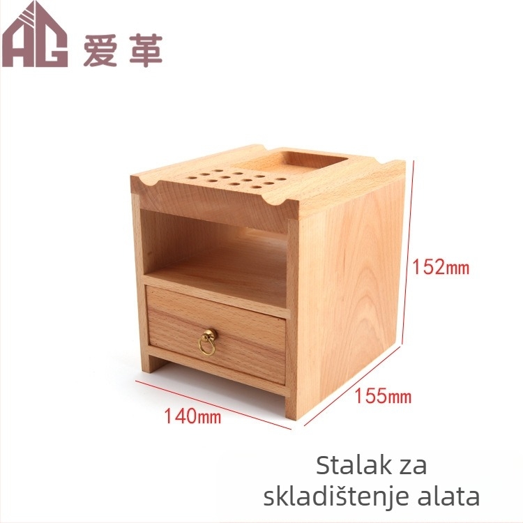 DIY kutija za alate za kožu od bukovog drveta sa ladicom i držačem za lemne alate, težina 1,06 kg