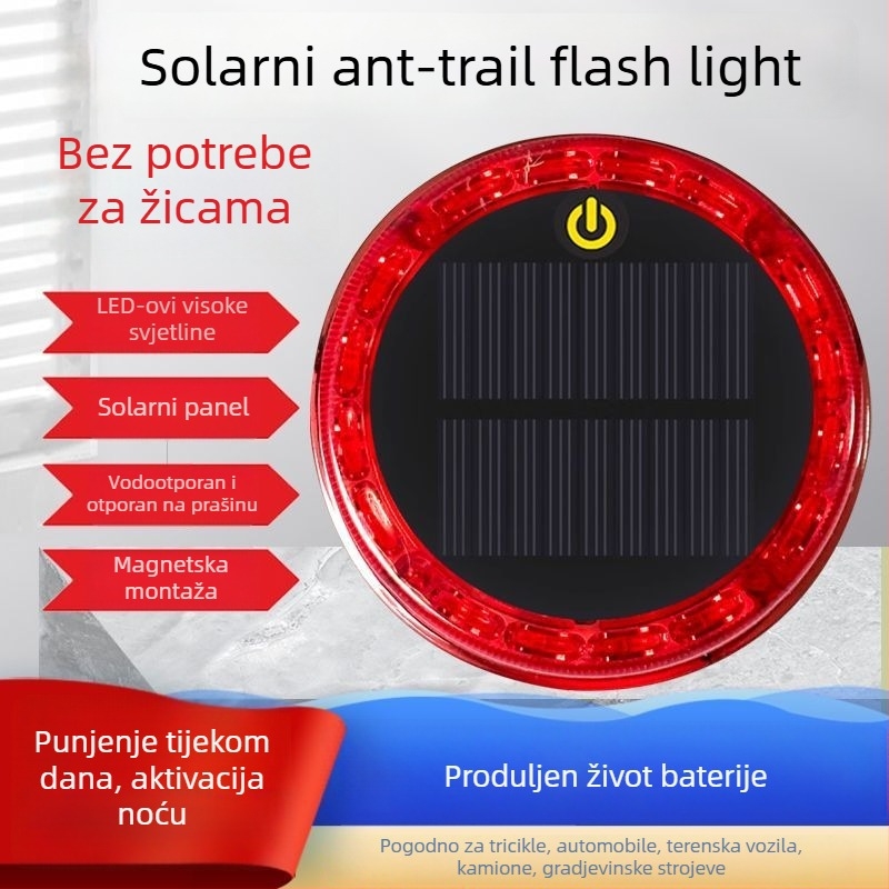 Kamionsko stražnje svjetlo sa solarnim napajanjem, zaštita od krađe, snažan magnet i upozoravajuće treptanje