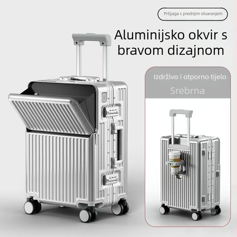 Kufar s aluminijskim okvirom i prednjim otvaranjem – veliki kapacitet, brava s ključem, vodootporan, USB sučelje