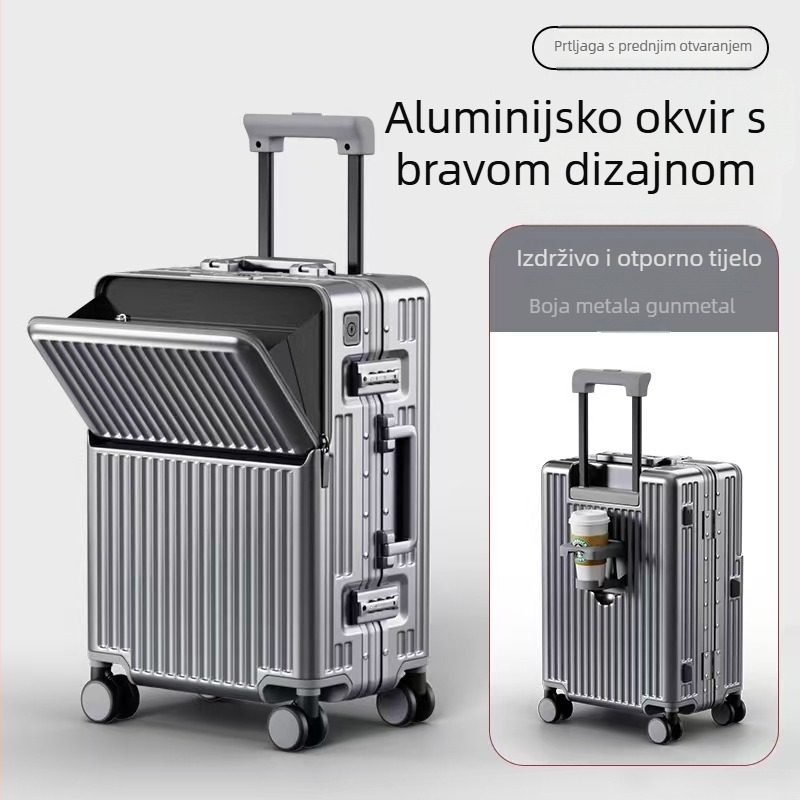 Kufar s aluminijskim okvirom i prednjim otvaranjem – veliki kapacitet, brava s ključem, vodootporan, USB sučelje
