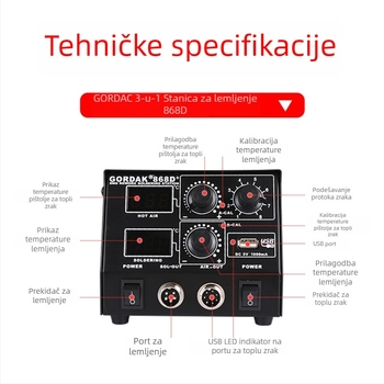Gordak 868D stanica toplinskog zraka – zavarivanje elektronike, težina 2.92