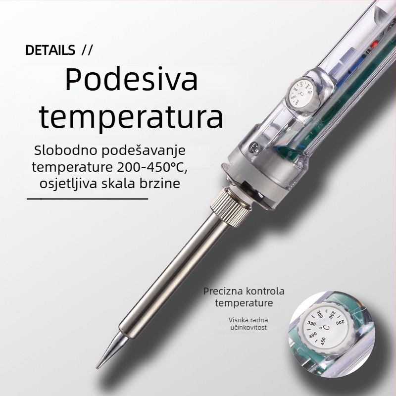 Industrijska lemilica s unutarnjim grijanjem, podesiva temperatura, 60W, 220V, plastična drška, uključuje vrh za lemjenje