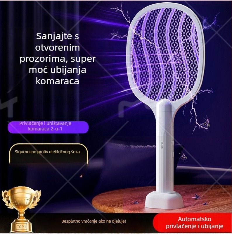 Električni odvraćivač komaraca s ugrađenom baterijom od 500 mAh, UV svjetlo, vrijeme punjenja 1-3 h, domet 10㎡, dvostruka zamka