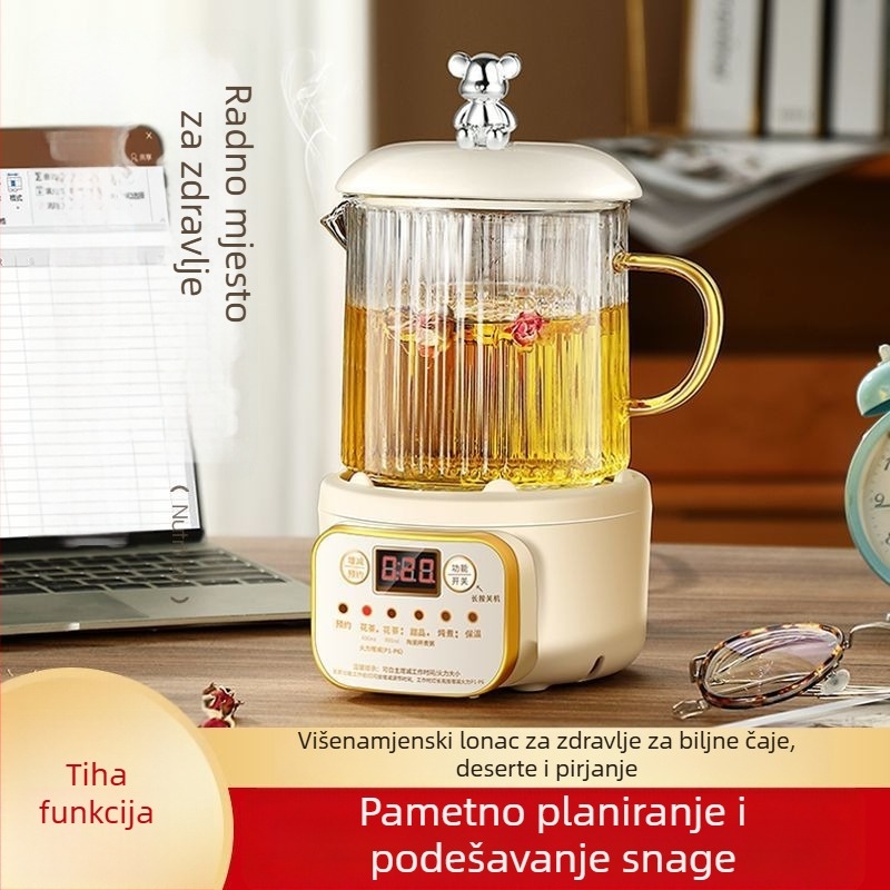 Zdravstvena čajna kanvica s borosilikatnim staklom, 380V, 1000W, upravljanje gumbom, pogodno za 6+ osoba