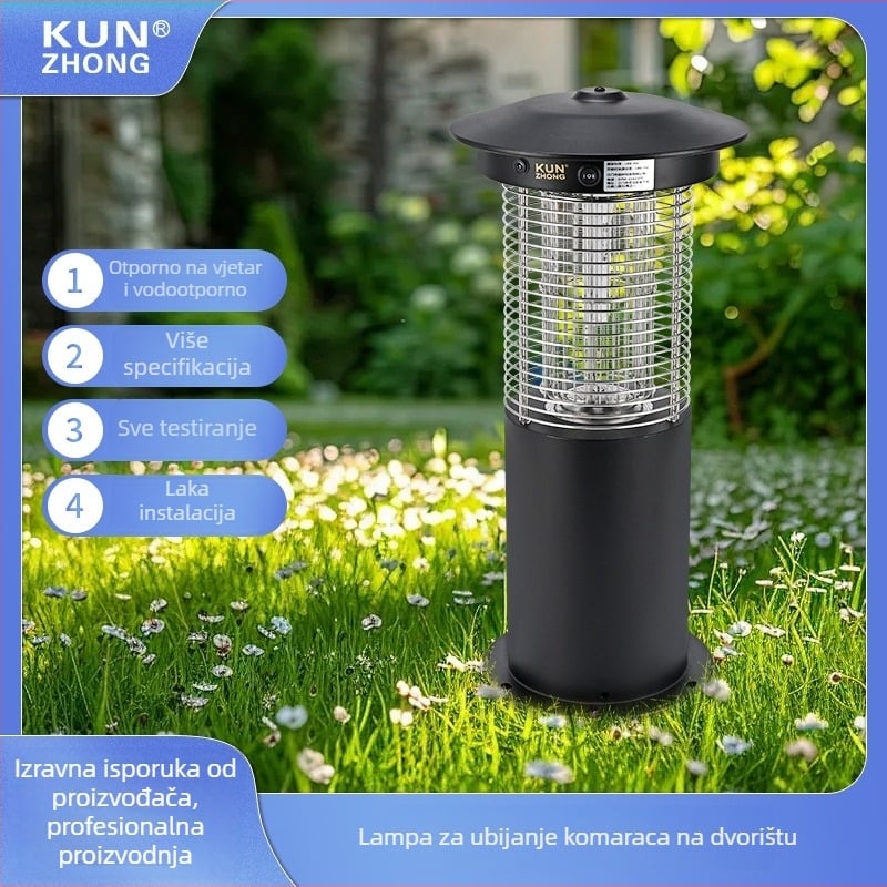Vanjska lampa za ubijanje komaraca sa električnim šokom, LED zamka, model Kz202w-led, Kun Zhong